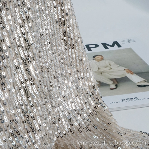 Nylon Knit Metallic Metal Sequin Embroidery Mesh Fabric